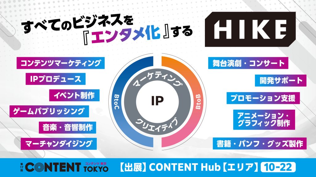 【第17回コンテンツ東京出展】アニメ・ゲーム領域に長年携わるHIKEが“エンタメの力”でビジネスに新たな価値と熱量をもたらす 〜すべてのビジネスをエンタメ化する〜